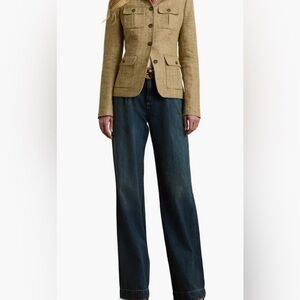 Lauren Ralph Lauren High Rise Pleated Front Wide Leg Blue Jeans Size: 14